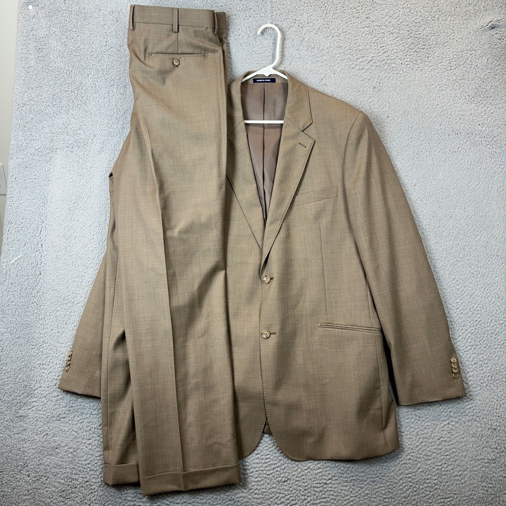 Paul Fredrick 3-Piece Suit Mens 42R 36W Classic Fit Tan Super 120s Wool Formal